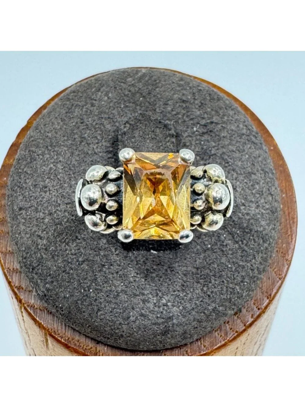 Citrine Prong Set Beaded Shoulders Ring Sterling Silver 925 Size 5.75